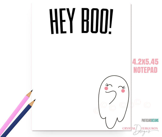 HEY BOO Ghost Halloween Tear off Notepad,  4.2x5.45 Notepads